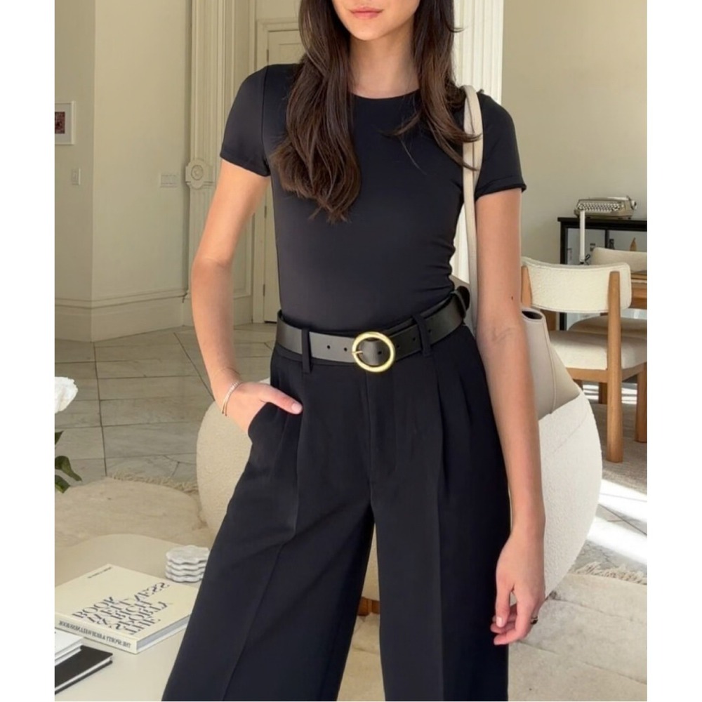Aritzia The Effortless Pant Crepette Trousers Black 6 Short Chic Office